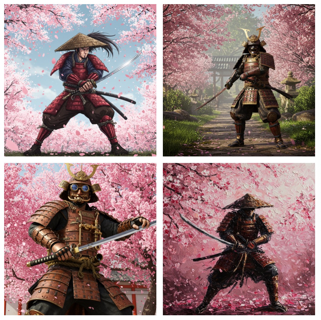 不同风格与媒介下的樱花武士